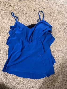 Blue Ruffle Spaghetti Strap Women's Top